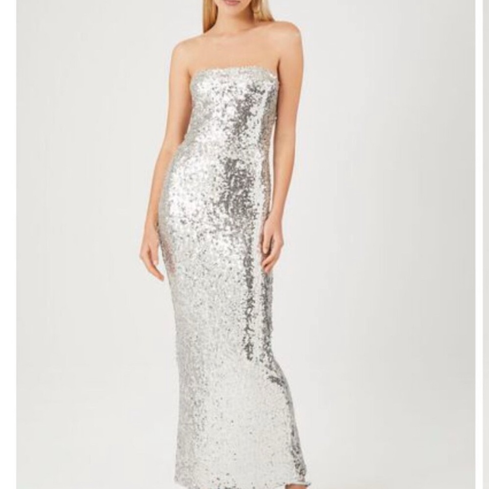 Stunning Silver Sequin Strapless Gown